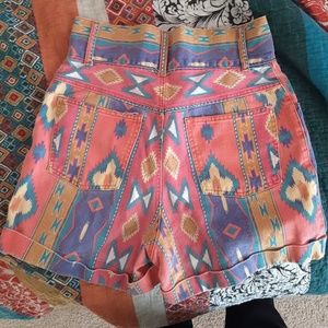 Vintage high waisted tribal print denim shorts